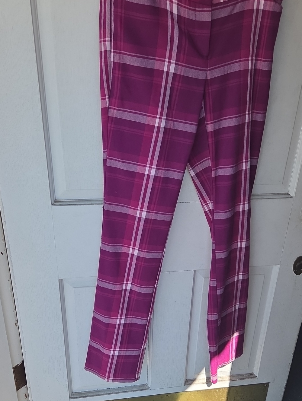 New York & Company Fuchsia Plaid Size 4 Tall
